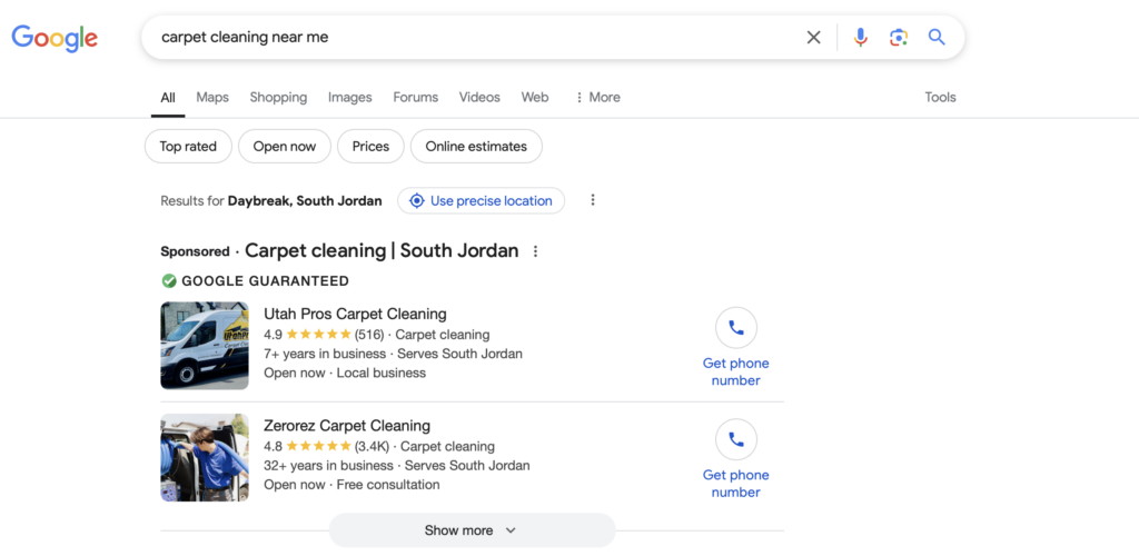 local services ads search results example